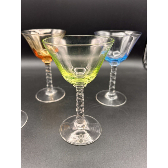 Vaseline Twisted Stem Cordial Glasses, Set 0f 4, 5" Tall Pink Blue Green Amber - Picture 1 of 11